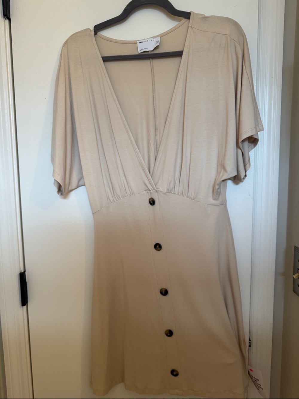 ASOS Beige Short-Sleeve V-Neck Button-Front Mini Dress